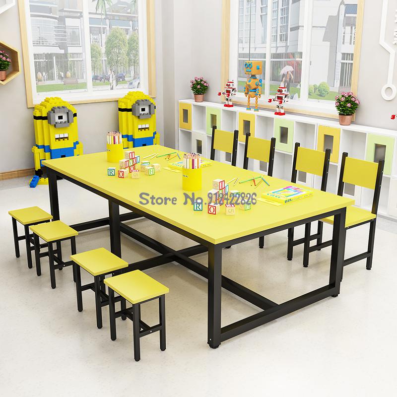 유치원 회화 테이블 아트 테이블 학생 튜토리얼 교육 클래스 컬러 책상과 의자 수동 서예 스튜디오 테이블